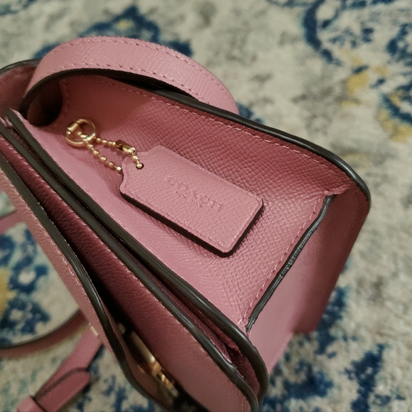 Coach Leather Crossbody Mini Brynn Handbag In Gold & True Pink - Picture 12 of 16